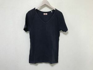 本物ハリウッドランチマーケットHRMコットンVネック半袖Tシャツメンズビジネスアメカジミリタリーサーフ紺ネイビーL日本製3インナー