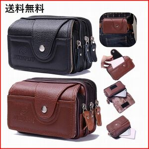 多機能 ウエストバッグ 財布 スマホケース ハンドバック 防水 PUレザー 男女兼用 約16×10×6cm ブラック