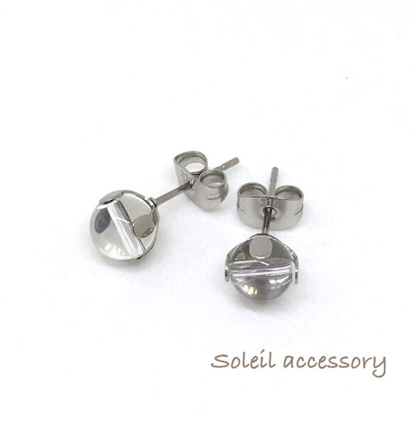 610【クリスタル】天然石一粒ピアス*6mm