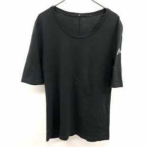 No ID. ノーアイディー 1 メンズ(レディース？) Tシャツ 袖ロゴプリント 背中のセンターにステッチ Uネック 半袖 綿100% 杢ブラック系 黒系