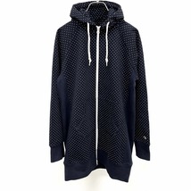 Champion チャンピオン O XL レディース 女性 ロング丈 ダブルジップ パーカー ジャケット ドット柄 長袖 綿100% ネイビー×ホワイト 紺_画像1