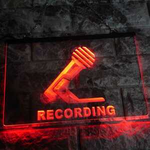 No.NE22R 送料無料 レコーディング RECORDING LED ネオン 看板 ラジオ スタジオ DJ ミュージシャン 音楽