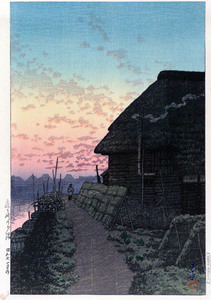 川瀬巴水　版画　森ヶ崎の夕陽-昭和七年　56ｘ39ｃｍ　大判ポスター　複製 ◆新版画　小原古邨　吉田博 　土屋光逸　浮世絵