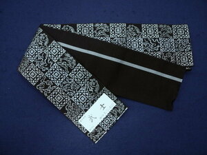  genuine . front Hakata obi long 0226L man's obi < forest Hakata woven quality product >.. black birds and wild animals ..
