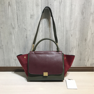 イタリア製 CELINE セリーヌ トラペーズ 2way ハンドバッグ ショルダーバッグ ワイン×カーキ