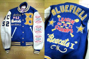 東洋　スタイルアイズ　ベースボール　野球　フルデコ　スタジャン　チャンピオン　刺繍　袖革　レザー　BLUEFIELD　Beancats　サイズ38