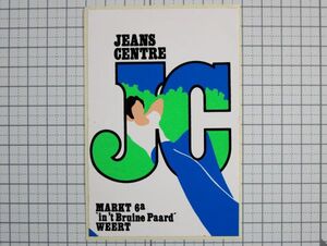外国 古いステッカー： JEANS CENTRE ジーンズ デニム デザイン シール 広告 ビンテージ +Bb