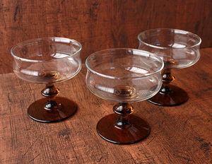 【計３個】LIBBEY GLASS★TULIP BROWN シャーベットグラス★デザートグラス ミッドセンチュリー モダン リビーグラス社 ガラス まとめて