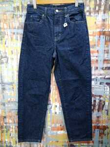 送料込★UNIQLO JEANS/カイハラデニム ミドルライズリラックステーパード 221-430134/22(56)表示~w身体68/濃インディゴ/裾チェーンステッチ