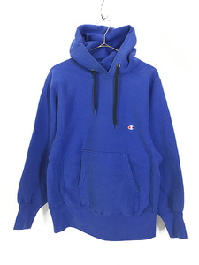 古着 80s USA製 Champion Reverse Weave ワンポイント リバース スウェット パーカー 青 M 古着