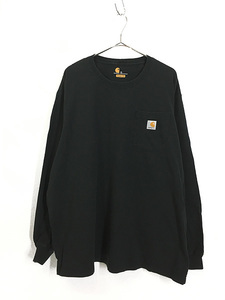 古着 Carhartt ロゴ パッチ ポケット付 長袖 Tシャツ ポケT ロンT 黒 XL 古着