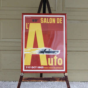 4476-16t1【大型 ヴィンテージ ポスター 52nd Salon de l'Auto, 1965 額装 65x55cm】アート 広告 宣伝 アンティーク 木製 フレーム◎