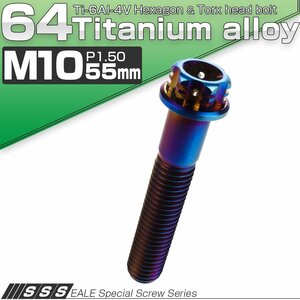 チタンボルト M10×55mm P1.5 フランジ付き六角ボルト トルクス穴 デザイン六角ボルト 焼きチタン風 JA1085