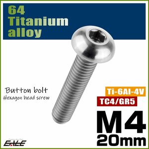 M4×20mm P0.7 64チタン製ボタンボルト 六角穴 ボタンキャップスクリュー チタンボルト シルバー原色 JA701