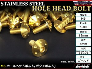 M6×15mm P1.0 ホールヘッドボルト ゴールド ボタンボルト ステンレス削り出し カウルやパネル スクリーン などの外装品に TR0066