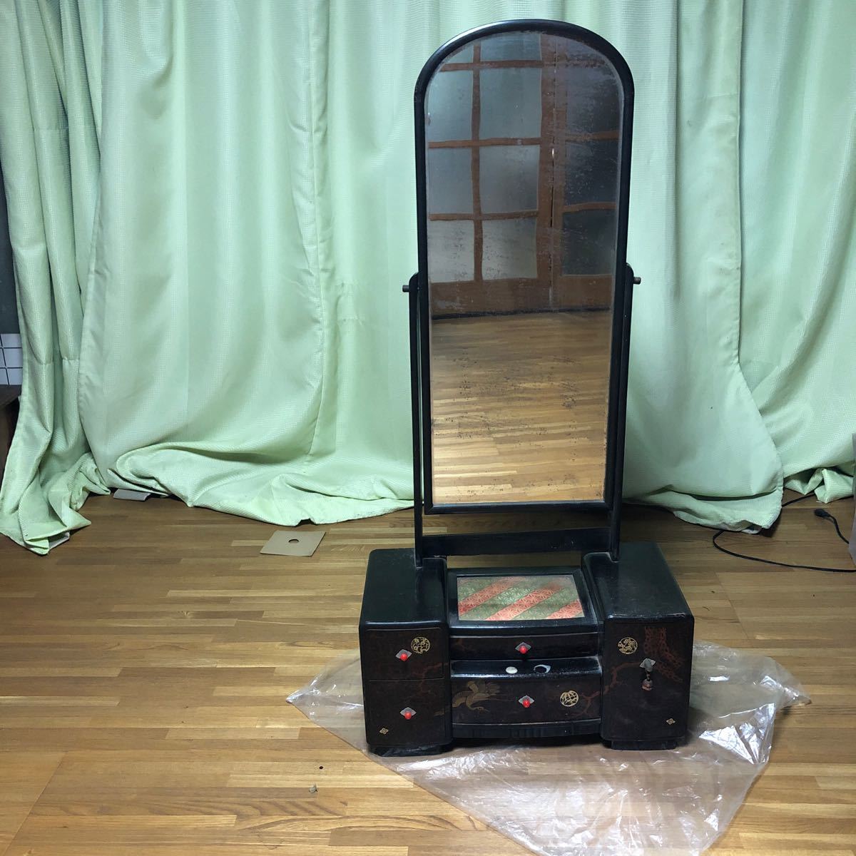 ドレッサー 北欧風 ガラス天板 120cm 化粧台 鏡台 ミラー、ドレッサー ...