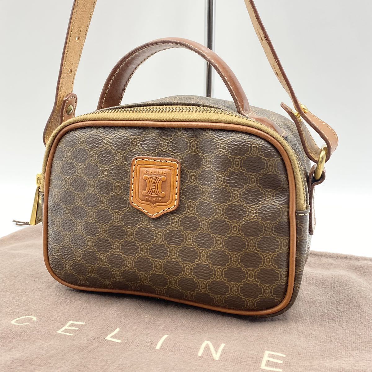 CELINE セリーヌ マカダム ハンドバッグ PVC レザー ブラウン 茶 ...