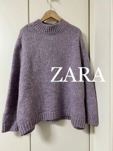 ZARA クルーネックニット　ウール　パープル　ライラック　M 201031