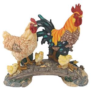 橋を渡っているニワトリ親子像　雌鶏ひなヒヨコ彫刻鶏動物彫刻インテリア置物ガーデンアニマル像彩色フィギュア飾りオーナメント飾り小物