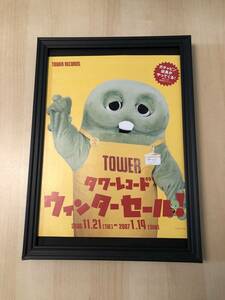 kj ★額装品★ガチャピン タワレコ 貴重写真 A4サイズ額入り ポスター風デザイン タワーレコード ポンキッキ 非売品 広告 no music no life