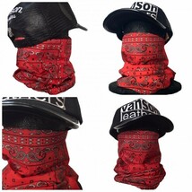 送料無料 TUBE MASK BUFF MASK ストレッチ チューブマスク Red Paisley / バイカー バフマスク HUF マフ ツーリング UV対策 柔らか 薄手_画像4