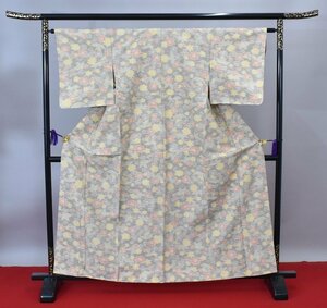 【桜庭呉服店】 紬 つむぎ 秋草文 花 菊 身丈155cm 裄丈63.5cm ★着物 pb-994