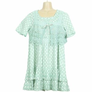 【極美品！】 PINK HOUSE★2点セット レースミニ丈ベスト付き!キュートなドット柄♪チュニック 夏秋 緑系 レイヤードスタイルに！ z239