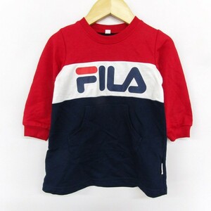  filler reverse side wool sweat long sleeve sweatshirt tunic sportswear for girl 90 size red white navy blue baby child clothes FILA