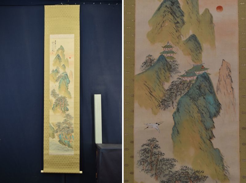 Genuine/Spring Valley/Mount Horai/Celebratory Landscape//Hanging Scroll☆Treasure Ship☆AA-385, Painting, Japanese painting, Landscape, Wind and moon