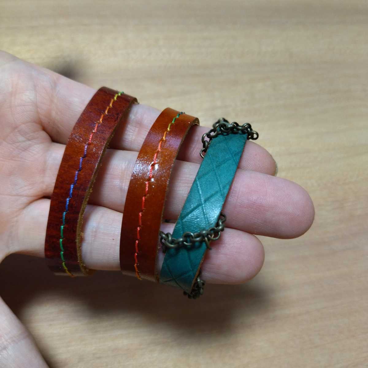 [Lot de 3 bracelets en cuir véritable] Cuir de vachette, fait à la main ☆Peut également être utilisé comme tour de cou ou bracelet de cheville pour les animaux en peluche☆ Article bon marché/, mode, Accessoires de mode, autres