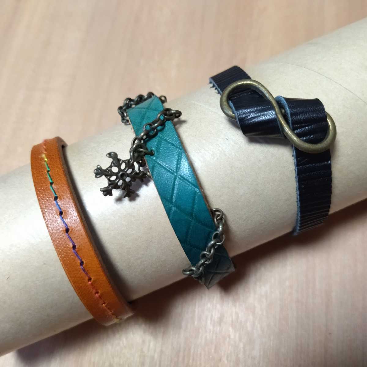 [Set of 3 genuine leather bracelets] Cowhide leather, handmade ☆Can also be used as a choker or anklet for stuffed animals☆ Bargain item, fashion, Fashion Accessories, others