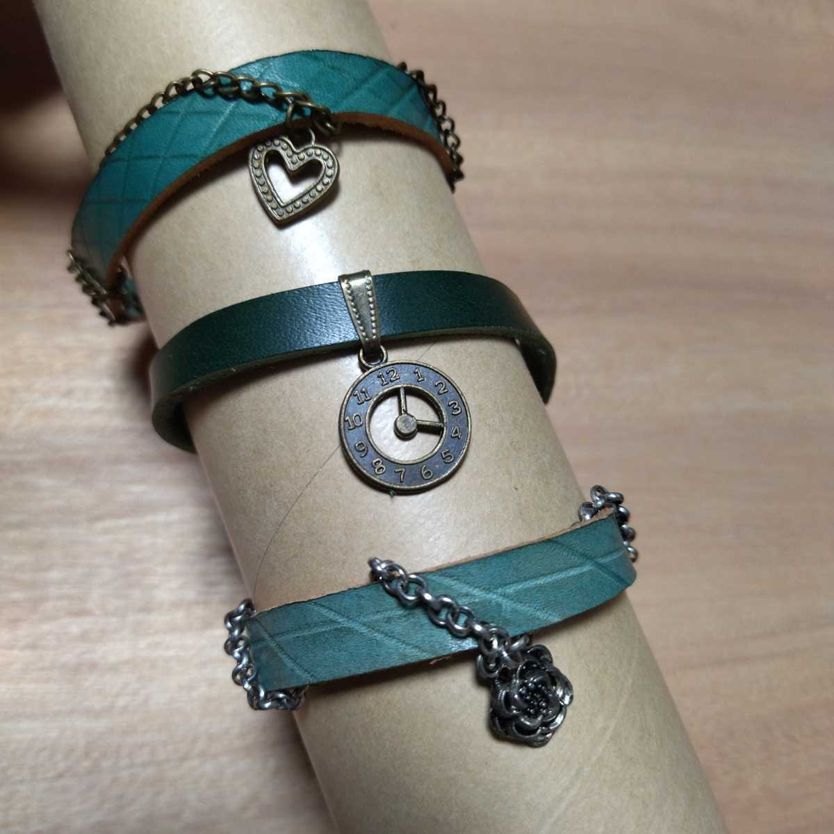 [Set of 3 genuine leather bracelets] Cowhide leather, handmade ☆Can also be used as a choker or anklet for stuffed animals☆ Second-hand goods @, fashion, Fashion Accessories, others