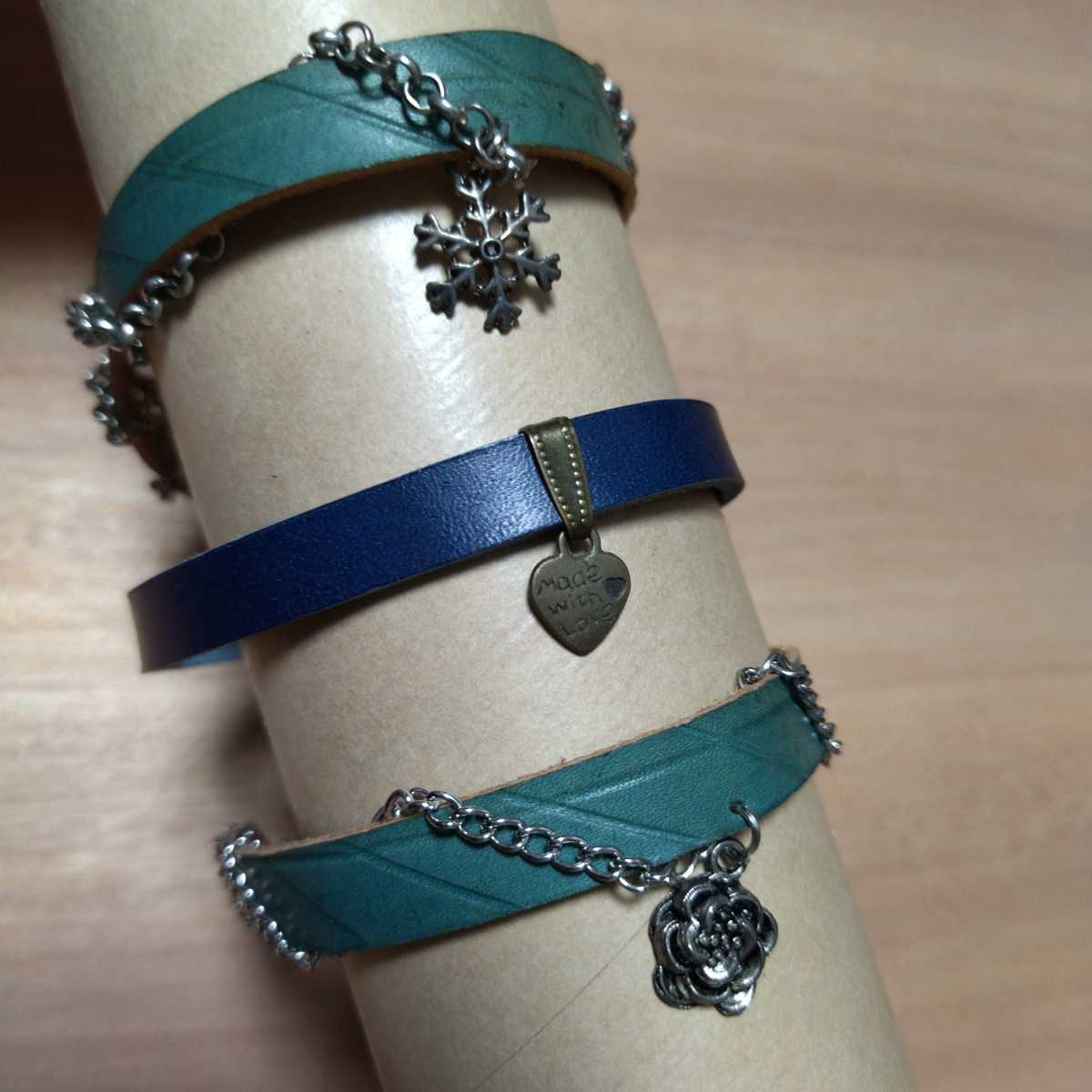 [Lot de 3 bracelets en cuir véritable] Cuir de vachette, fait à la main ☆Peut également être utilisé comme tour de cou ou bracelet de cheville pour les animaux en peluche☆ Article bon marché, mode, Accessoires de mode, autres