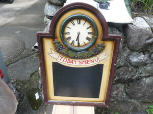 【A21003】木製看板 メニューボード 時計付き アンティーク ヴィンテージ 古美術 骨董 古道具