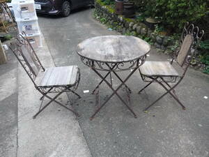 [2Oc18 O] garden table & chair folding type ( table 1 point & chair 2 point set ) Showa Retro / antique car Be Schic * with translation 