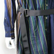 sacai サカイ アシンメトリー ストライプ パッチワーク シャツワンピース 1/ネイビー【2400013030205】_画像5