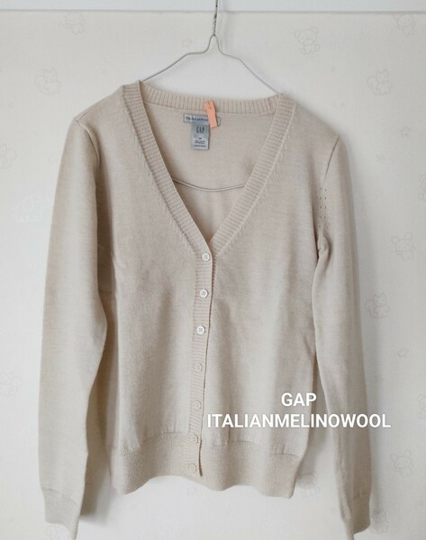 美品 GAP ITALIANメリノウール カーディガン XS ベージュ ドライクリーニング済 