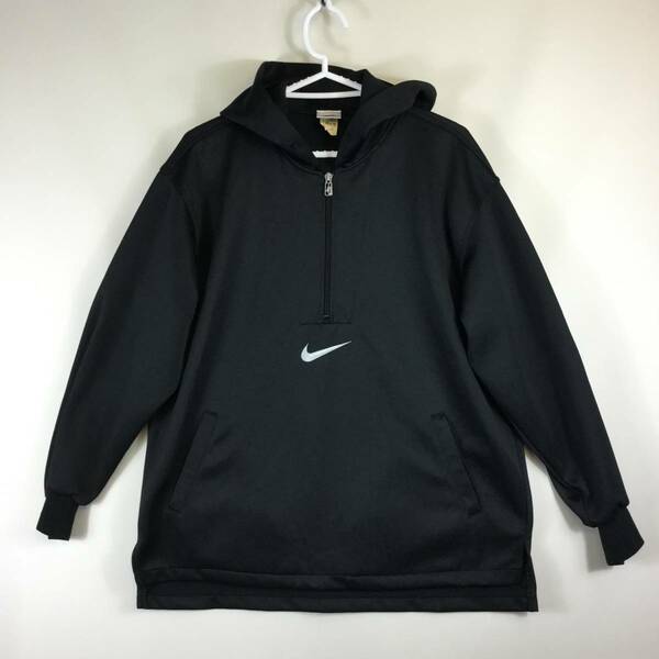 90s NIKE ナイキ センタースウォッシュ プルオーバーパーカー ブラック ジャージ生地 Mサイズ