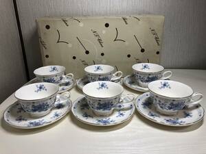 Venus China ヴィーナスチャイナ N.T Noritake ノリタケ カップ＆ソーサー 6客 コーヒー 紅茶 ティー お皿 フラワー 小花柄 金彩 ブルー 青