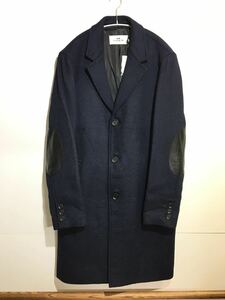 13-67 COACH elbow patch Chesterfield coat M size navy leather navy 