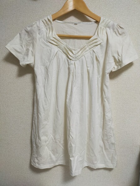 ペンタゴンネック レディース トップス 半袖 Tシャツ L カットソー Aライン