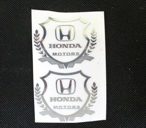 【新品・即決】ホンダ HONDA MOTORS シルバー ステッカー 5.6cm×4.8cm 2枚 給油口 ボディ ガラス 　