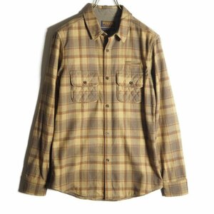 J7852f33　■PENDLETON ペンドルトン■　USA製 パッチ付き ウール チェックシャツ ベージュ M / アメリカ製 ウールシャツ 秋冬