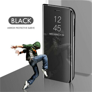 iPhone8Plus iPhone7Plus 手帳型ケース ミラーケース 光沢 鏡面 鏡面加工 液晶フィルム　耐衝撃 クリアケース スマホケース　ブラック　2