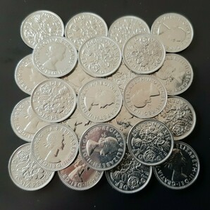 エリザベス女王の英国の幸せのシックスペンス25枚セット イギリス からラッキー6ペンスウエディングコイン美品本物 19.5mm