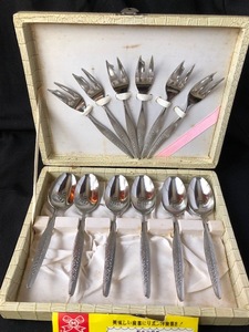  desert fruit spoon Fork 12 point set ribbon seal stainless steel Showa era unused 