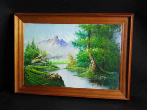 Oil painting landscape ◇ Large 20-go Mountain hut Signed Details unknown ◇ Tube 36104, Painting, Oil painting, Nature, Landscape painting