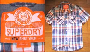 SUPERDRY　チェックシャツ　半袖　Mサイズ　極度乾燥　即決あり