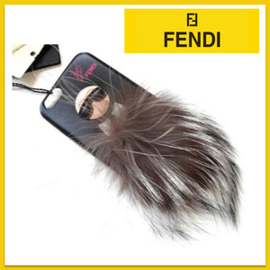 ● FENDI フェンディ 新品 KARLITO スマホケース iPhone 6/6S 黒 ラムスキン フォックスファー ケースカバー カールラガーフェルド