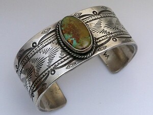  Vintage Navajo turquoise in goto silver heavy bangle stamp Work OLD PAWN handcraft WA 98g